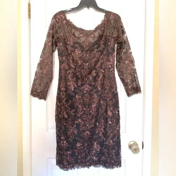 green emerald velvet dress Tadashi Shoji